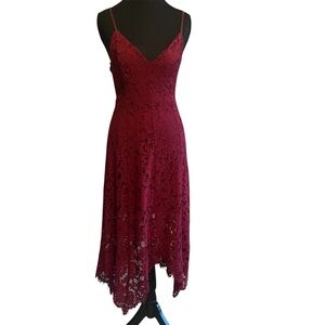 Lulus One Wish Burgundy Lace Midi Dress size S